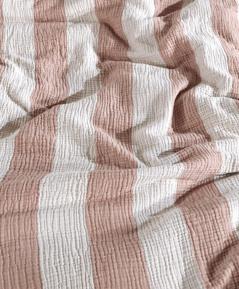 Organic Striped Muslin Duvet Cover Set: 4-Layer Cotton Bedding