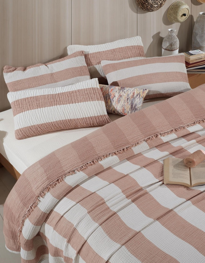 Striped Muslin Bedspread: Organic Cotton Gauze Bedding