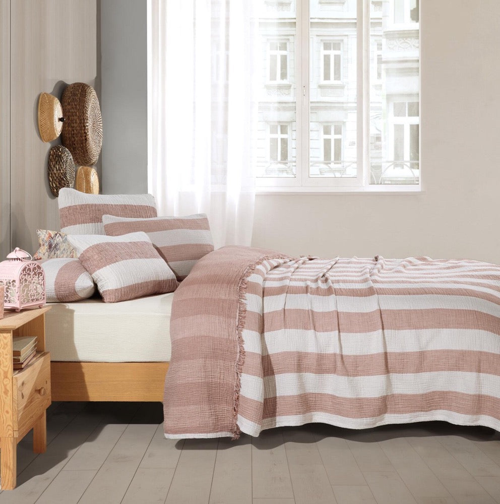 Striped Muslin Bedspread: Organic Cotton Gauze Bedding