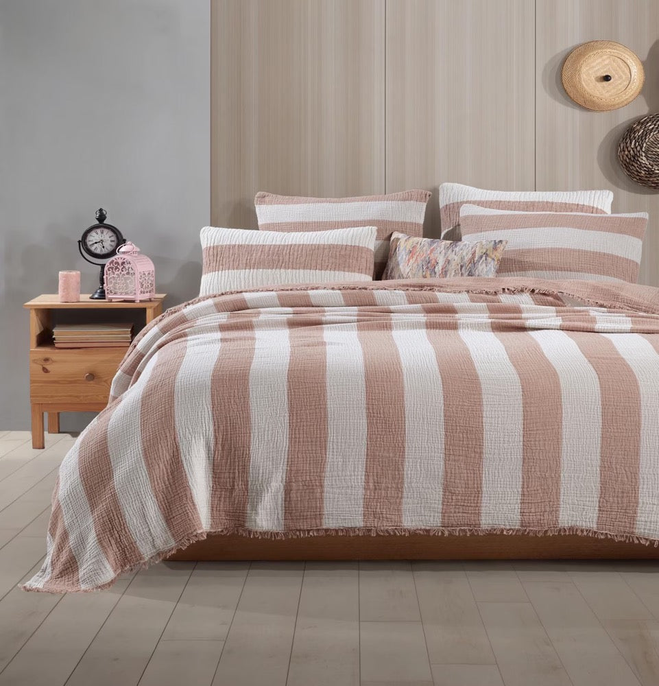 Striped Muslin Bedspread: Organic Cotton Gauze Bedding
