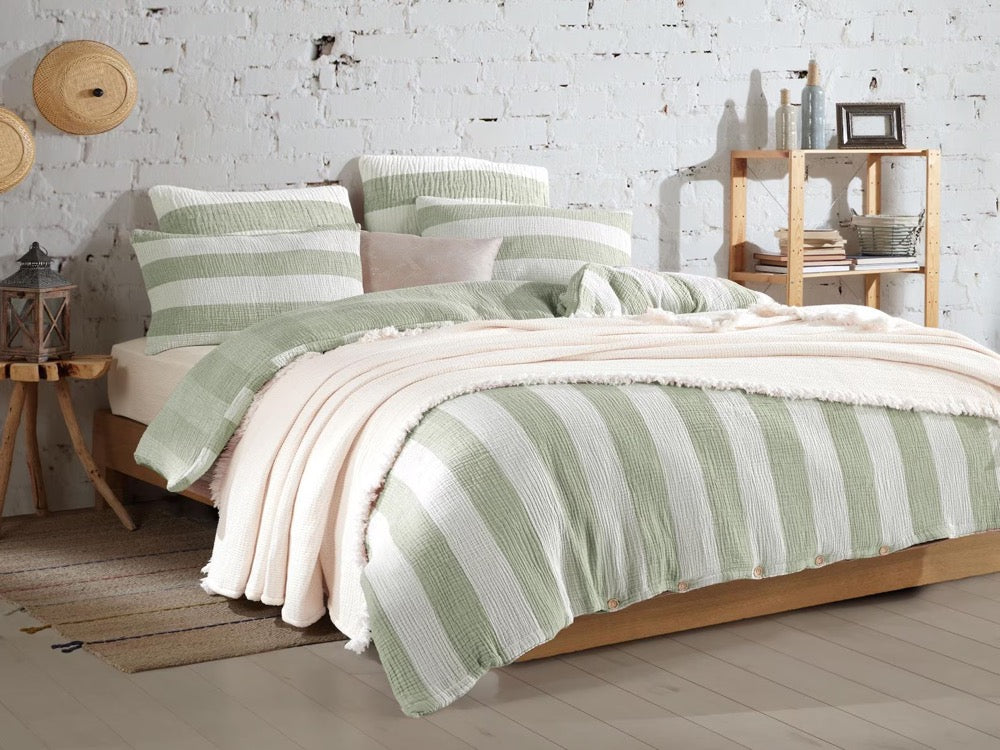 Organic Striped Muslin Duvet Cover Set: 4-Layer Cotton Bedding