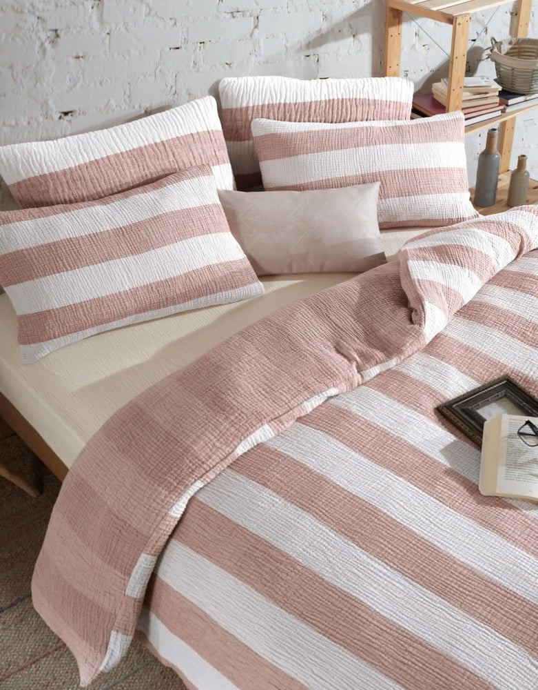 Organic Striped Muslin Duvet Cover Set: 4-Layer Cotton Bedding