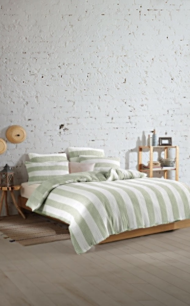 Organic Striped Muslin Duvet Cover Set: 4-Layer Cotton Bedding
