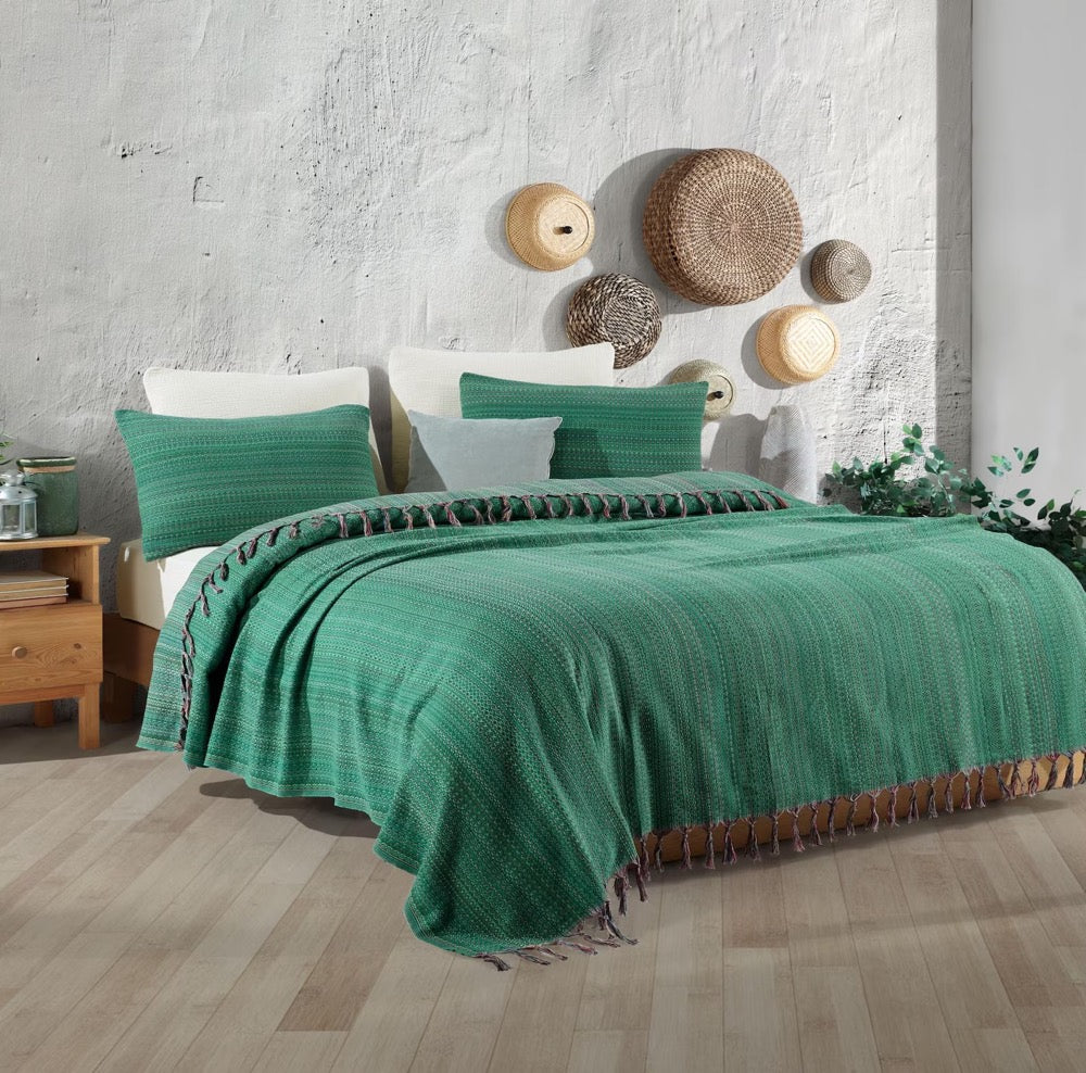 Organic Cotton Turkish Throw Blanket: Bohemian Queen Size Bedspread