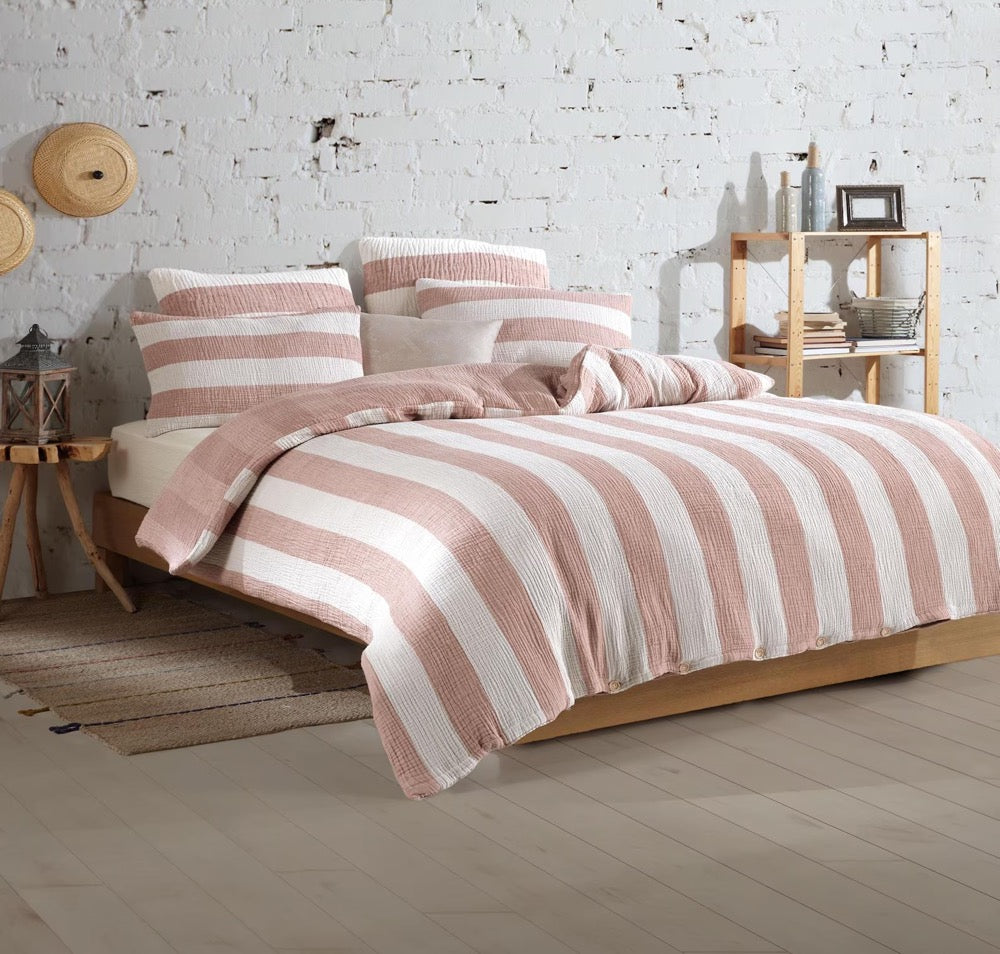 Organic Striped Muslin Duvet Cover Set: 4-Layer Cotton Bedding