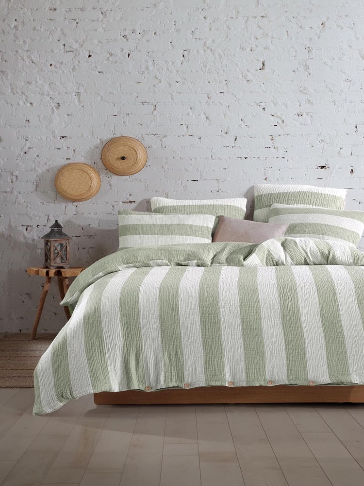 Organic Striped Muslin Duvet Cover Set: 4-Layer Cotton Bedding