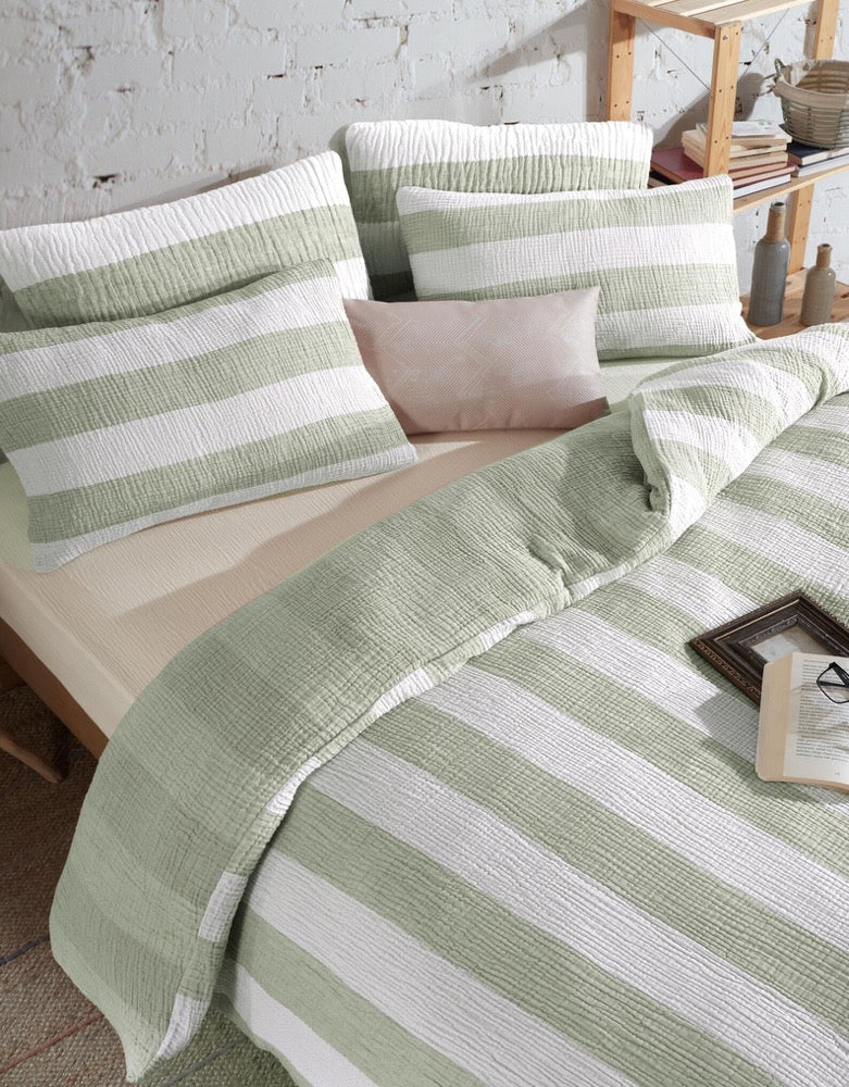Organic Striped Muslin Duvet Cover Set: 4-Layer Cotton Bedding